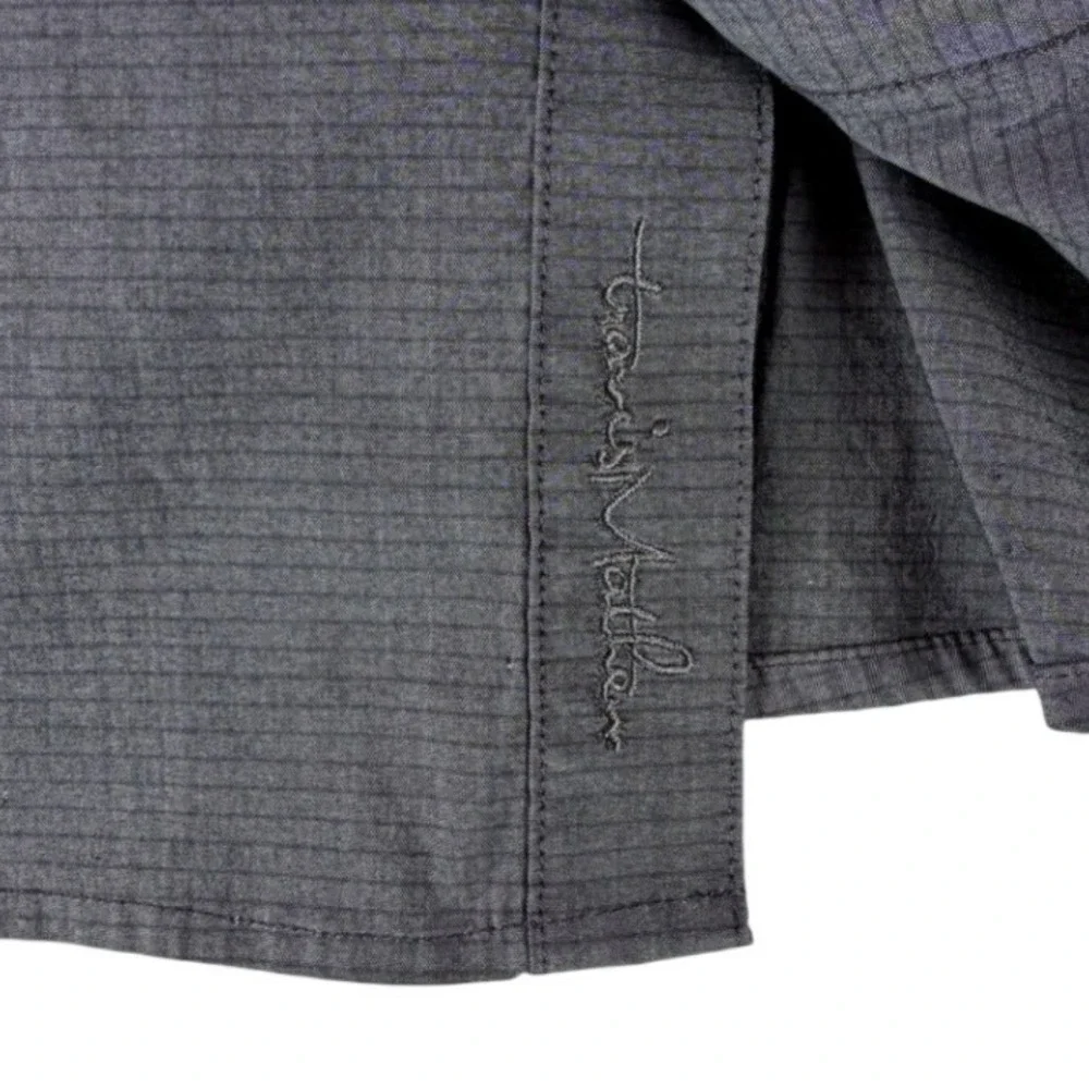 TravisMathew Button Up Shirt Men's Large Gray Short Sleeve Golf Mill‎ Shop Logo